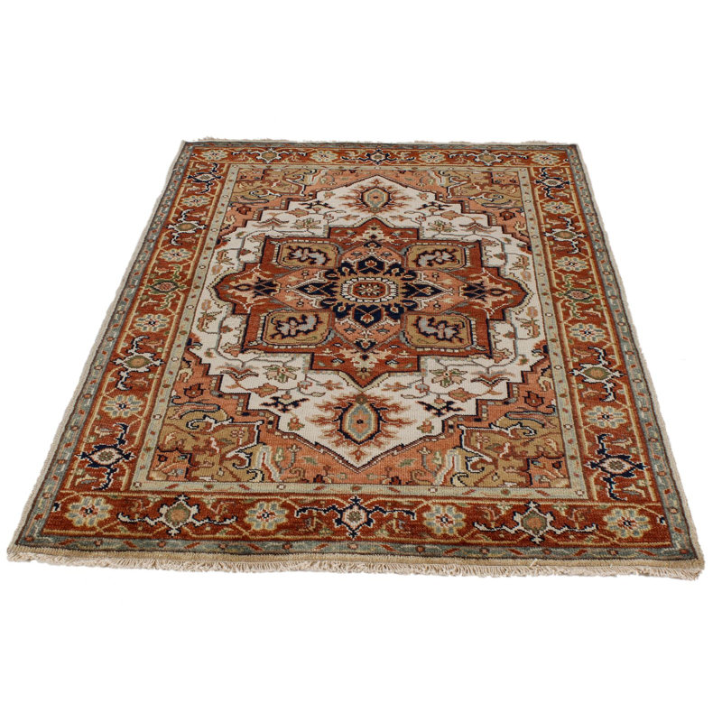 Tapis turc ivoire et rouille Oushak, Rectangle 4pi x 6 pi