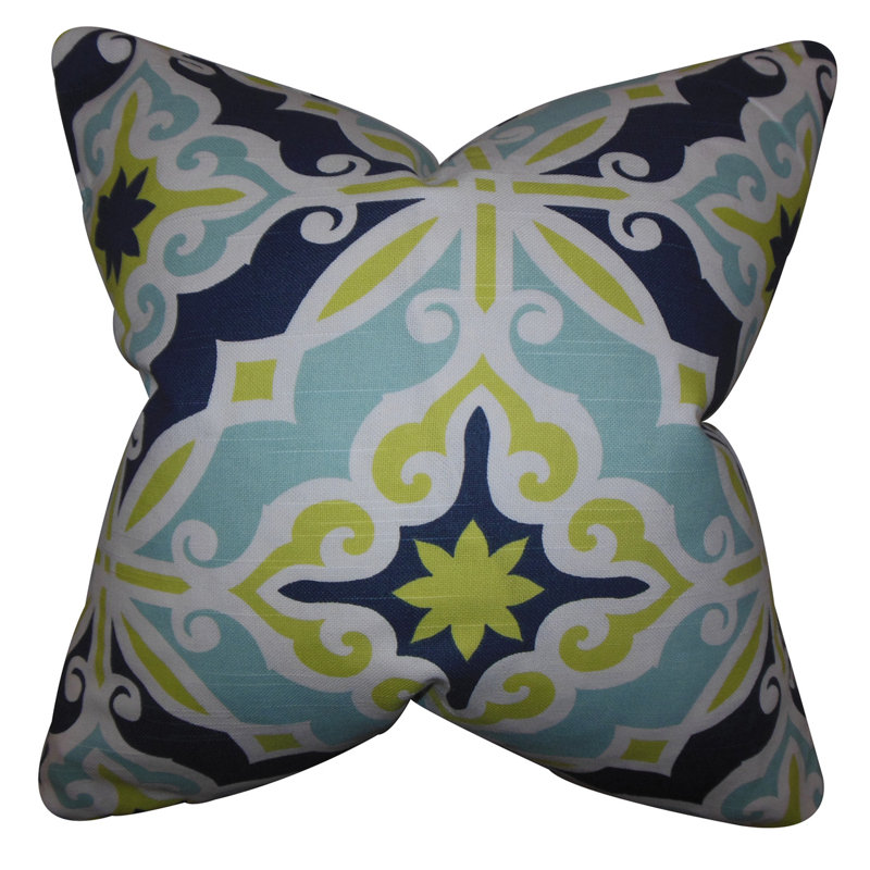 Geometric Cotton Blend Reversible Throw Pillow, Blue, 24" x 24"