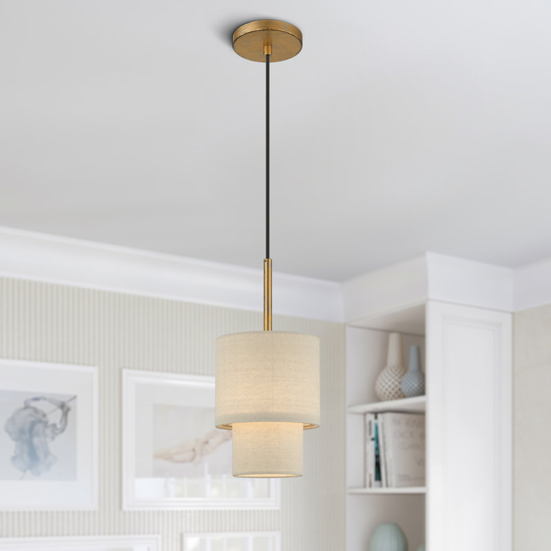 Luminaire suspendu tambour 1 lumière Gebelein, Feuille d'or antique, Crème