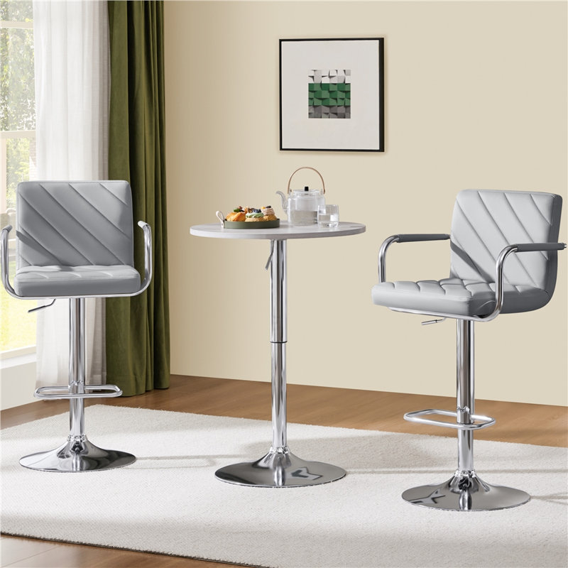 Height Adjustable Swivel Bar Stool , Light Grey, Yes