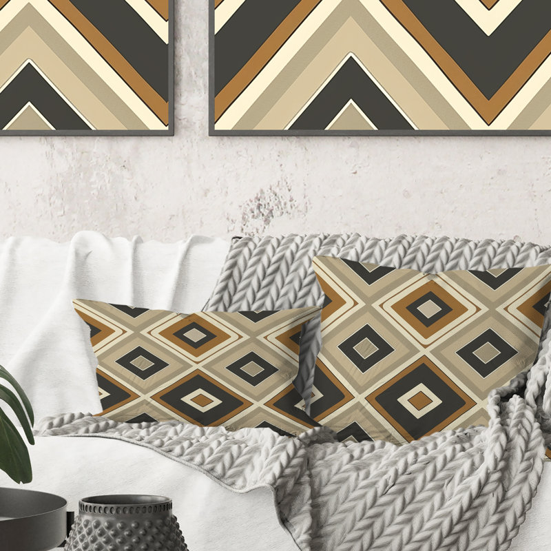 Coussin lombaire beige Mid-Century rétro Rhombus I - Mid-Century