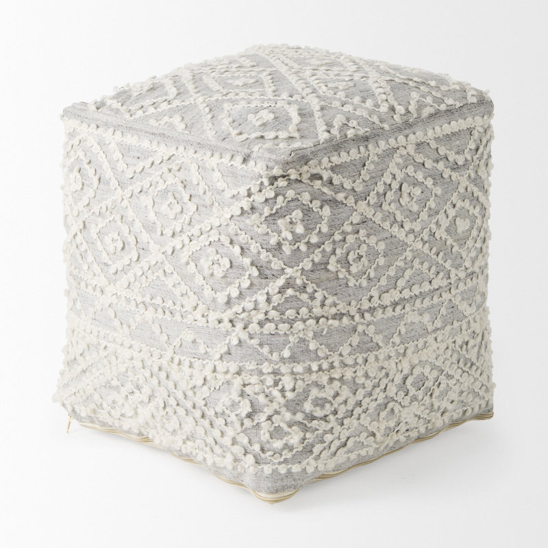 Landes Upholstered Pouf, Light Gray Polyester Blend