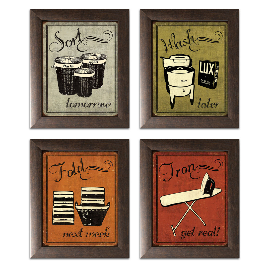 " Vintage Sort Wash Fold And Iron Signs " by N. Harbick 4 - Pieces (Set of 4) Red Barrel Studio® 