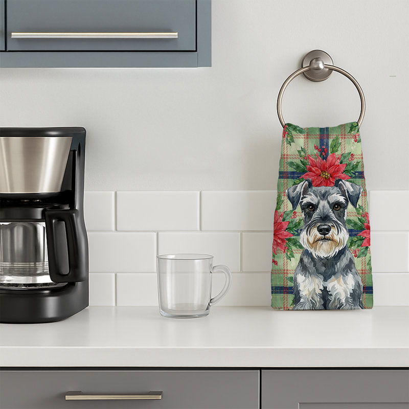Schnauzer Christmas PoinsettIas Kitchen Towel, Gray Schnauzer