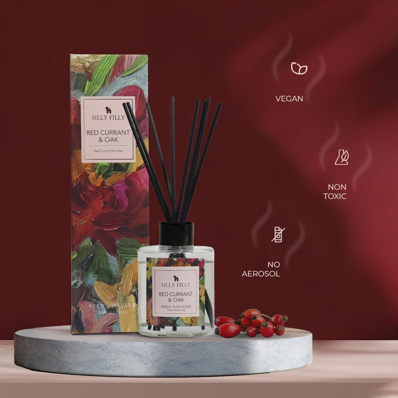 Ensemble de diffuseur Reed | Groseille rouge et chêne | Pour la maison et la salle de bain Accessoires de décoration de tablette et assainisseurs d'air | Diffuseur Sticks aux huiles essentielles de 5 oz liq. Maison, chambre, bureau, décor et cadeau