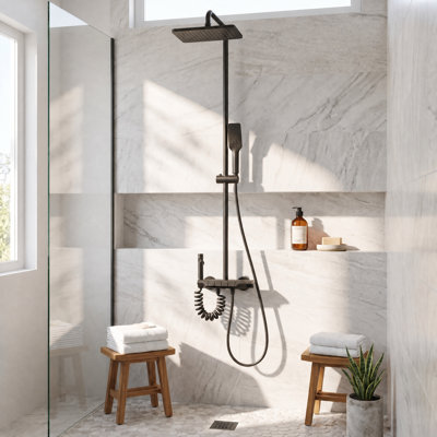 41.3" H Gunmetal Aluminum Thermostatic Piano-Key Shower System