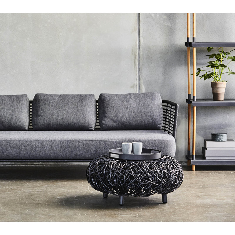 Loop 29.2" Wide Round Footstool Wide Ottoman, Black