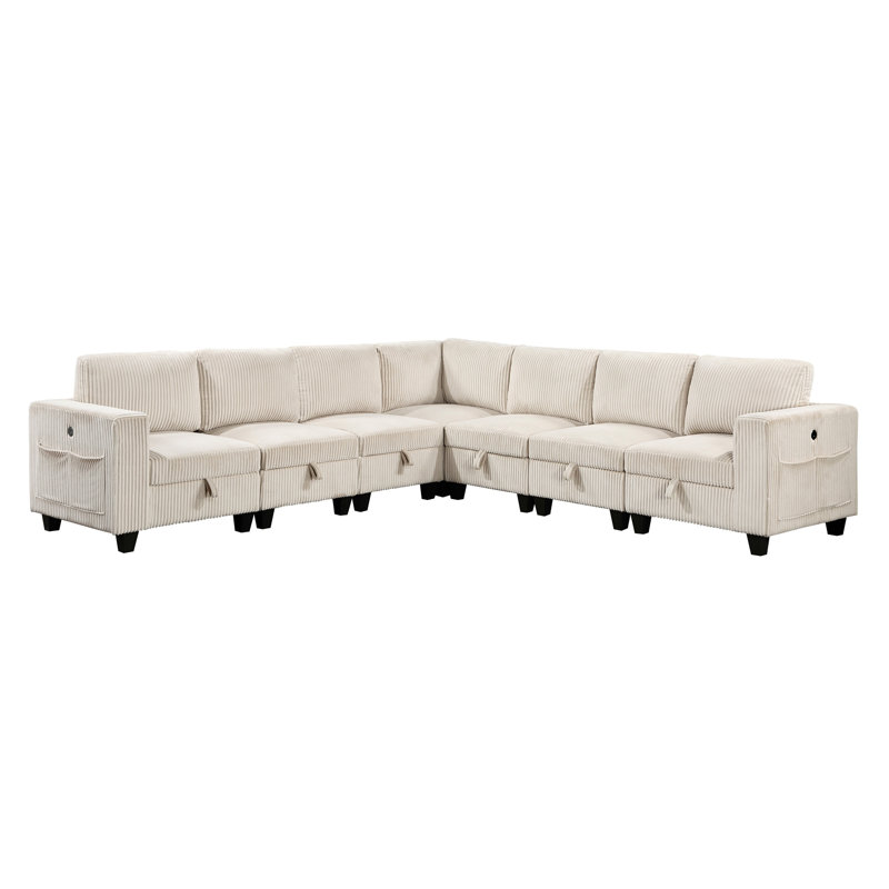 7-Piece Modular Sectional With Storage Seats, 35.5" H x 112" W x 112" D, Beige