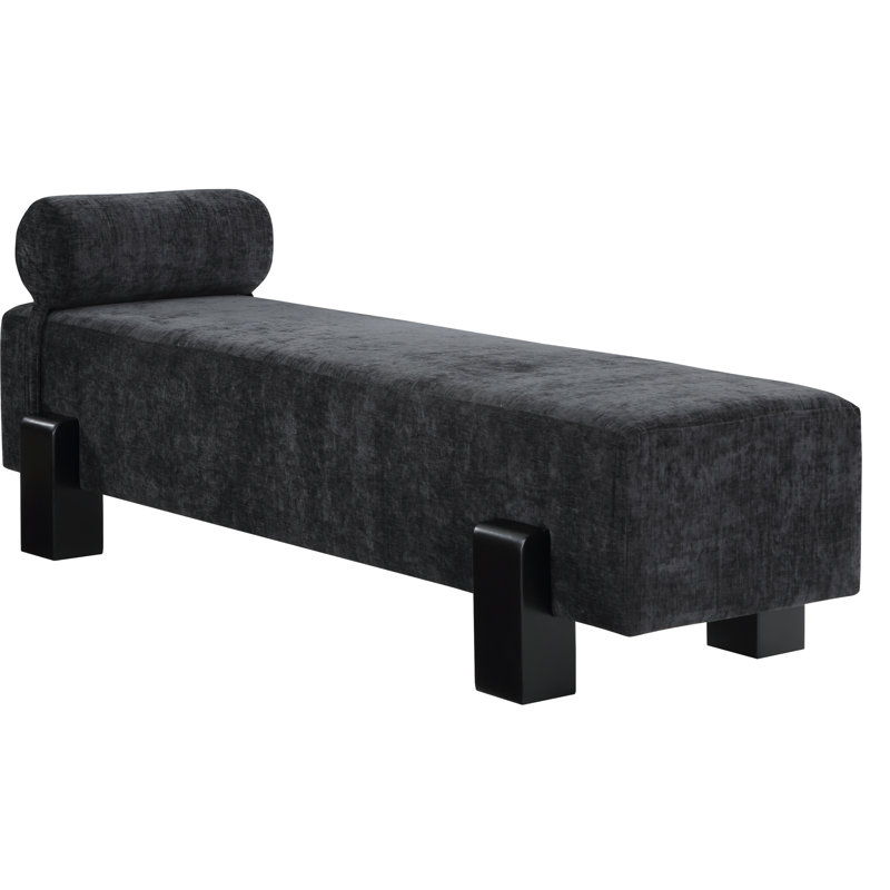 Banc rembourré Edison, Tissu chenille noir / finition noire