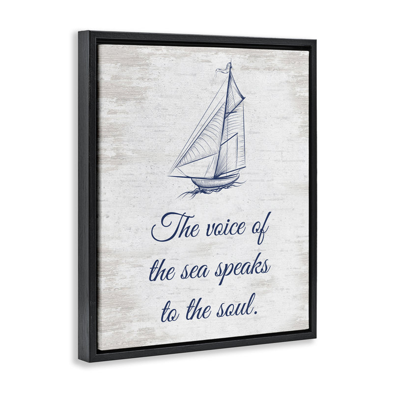 Voix de la mer, art mural encadré flottant par lettres et lignes, Cadre flottant noir de jais, H 31 po x l 25 po