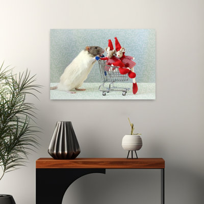 Mignon rat, vacances, magasinage, fantaisie, animal contemporain, art mural d'hiver
