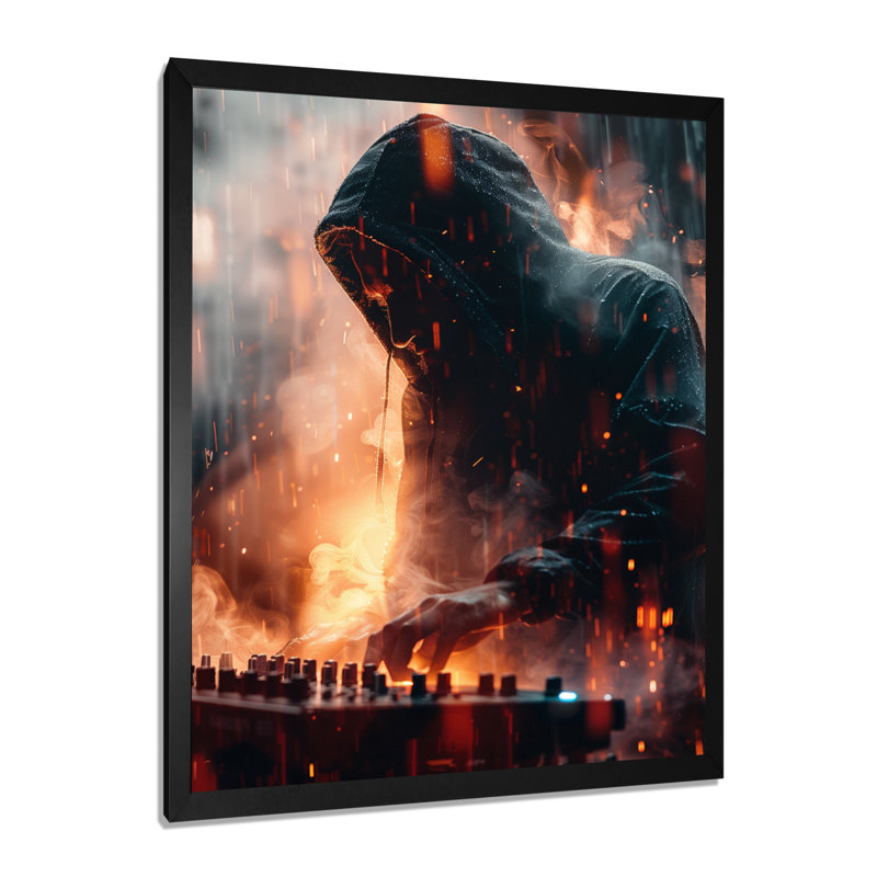 Noir, orange, battement, blaster, musique, électro, dj - musique, art mural, Toile tendue, H 12 po x l 20 po