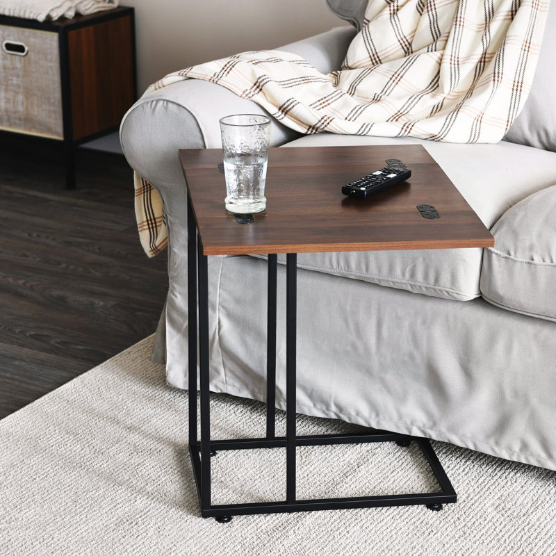Walnut Foldout C Table with Iron Base, Walnut