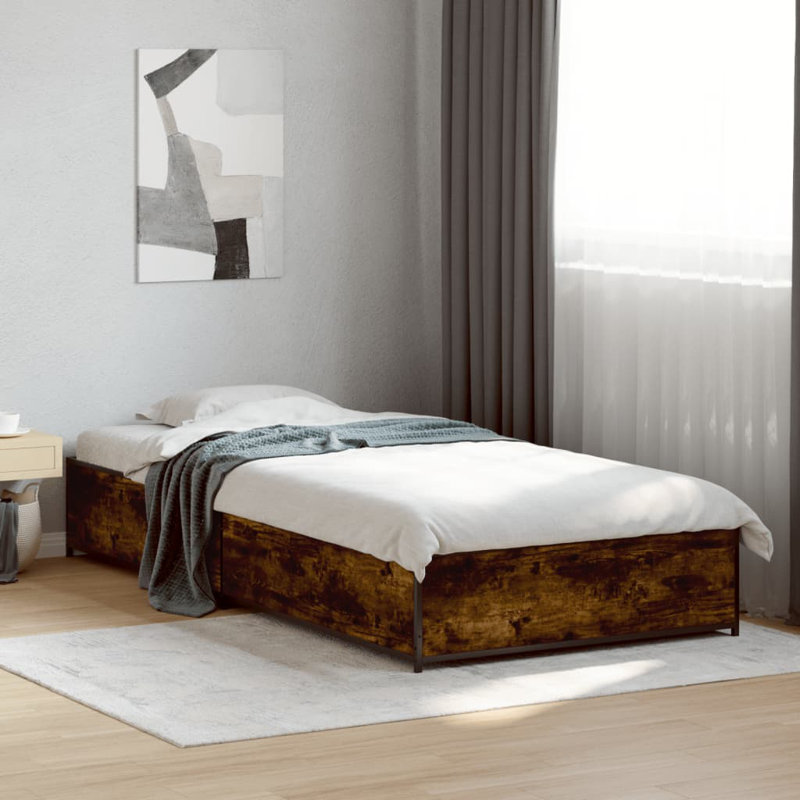 Structure de lit vidaXL Bois d'ingénierie, métal double durable, Chêne fumé, Simple (3 pi)