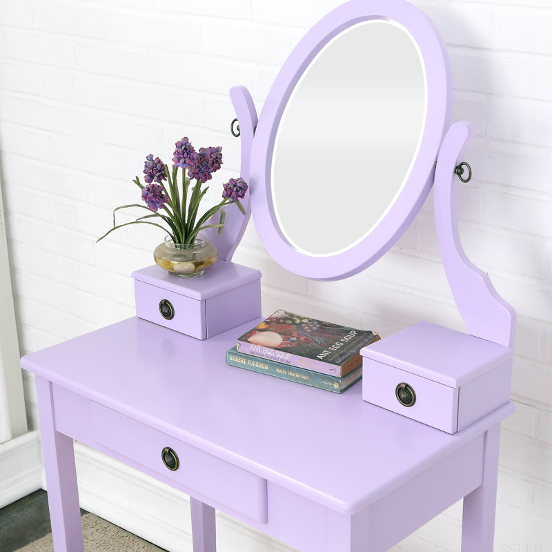 Ensemble coiffeuse et tabouret de maquillage Moniys, Mauve
