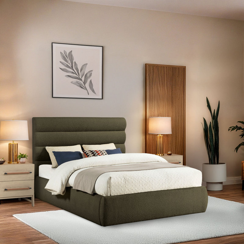 Adam Boucle Fabric Bed, Queen, Olive Boucle Fabric