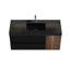 Meuble-lavabo moderne de 48 po de couleur noyer, lavabo noir mat, 1 porte, 2 tiroirs, panneau E1, laque à base d'eau E0, lavabo à comptoir à rebord profond de 4,7 po, installation facile et noir, mur