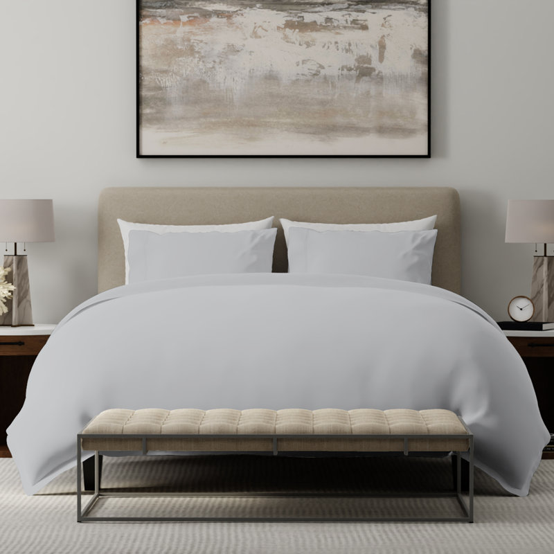 Elladine 400TC 100% Cotton Sateen Duvet Set, Single Duvet Cover + 1 Standard Pillowcase, Light Grey