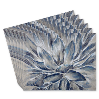 Blue and Gray Floral Polyester Orlane Set of 6 - Home Decor