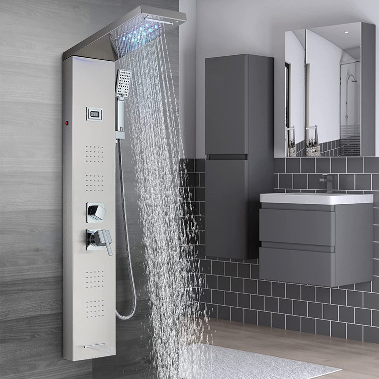 FORIOUS LED Rainfall Waterfall Shower Head Rain Massage System