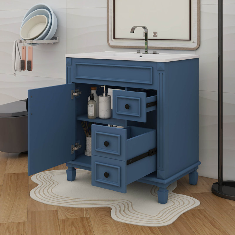 Meuble-lavabo 30 po avec lavabo en céramique, Bleu