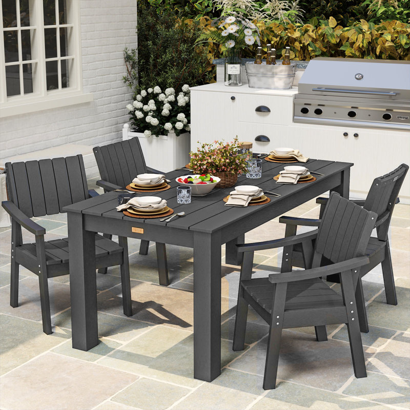 Outdoor Table And Chairs For 4, Patio Dining Sets With Umbrella Hole, Weather Resistant Patio Furniture Set For Lawn, Garden, Backyard, Poolside