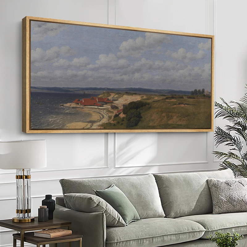 «Coastal Village Seascape Vintage Style», reproduction d'art sur toile, H 30 po x l 60 po, Naturel