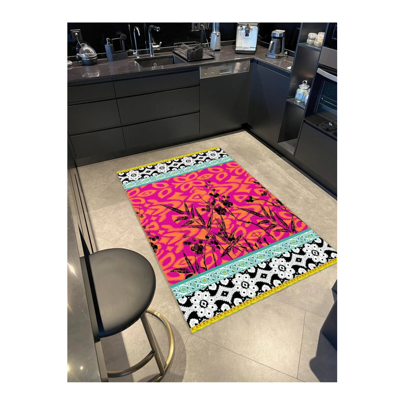 Tapis décoratif à motifs mixtes et motifs floraux rétro, Rectangle 4 pi x 5 pi 11 po
