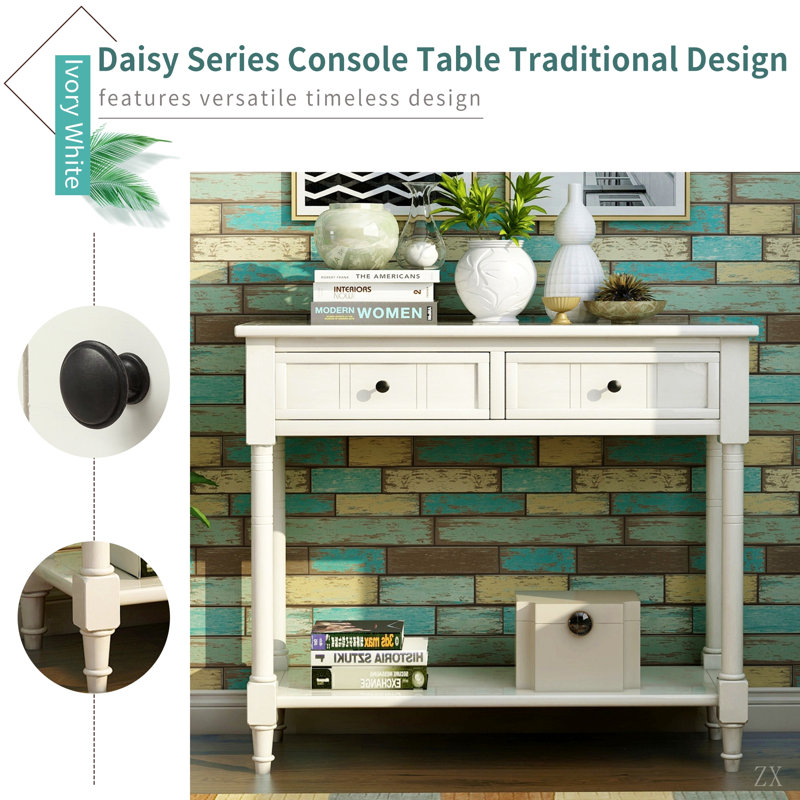 Console Daisy Series avec deux tiroirs et tablette inférieure, Ivoire ivoire, Ivoire ivoire, Ivoire ivoire