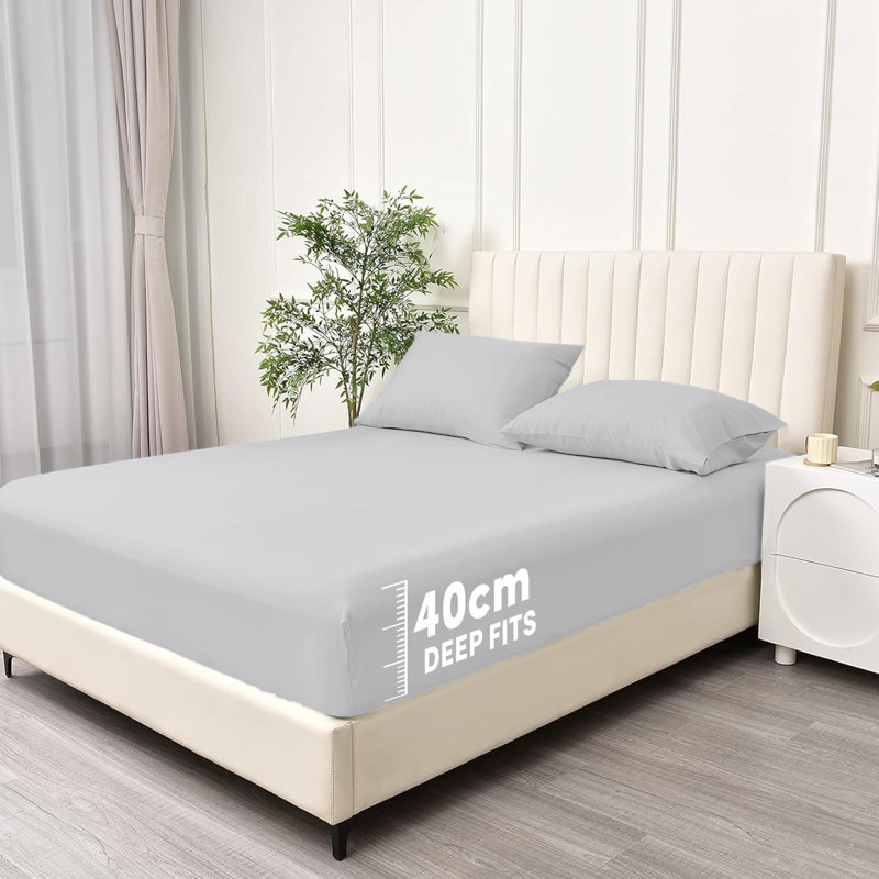 Super Soft Extra Deep Pocket Microfiber Brushed Fitted Sheet, Super King (6'), Silver