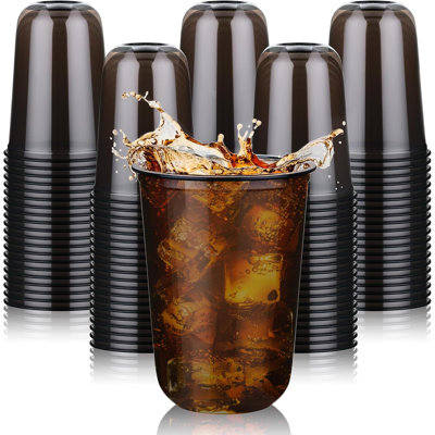 100 Pcs 16oz Black Plastic Cups