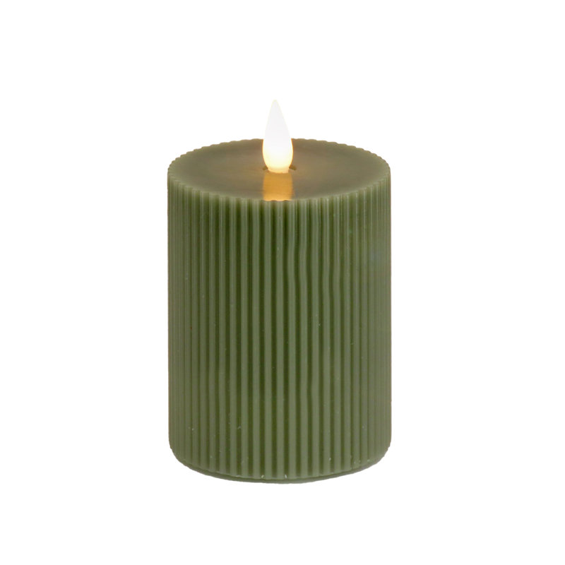 Unscented Flameless Candle, 7" H x 5" W x 5" D, Dark Green