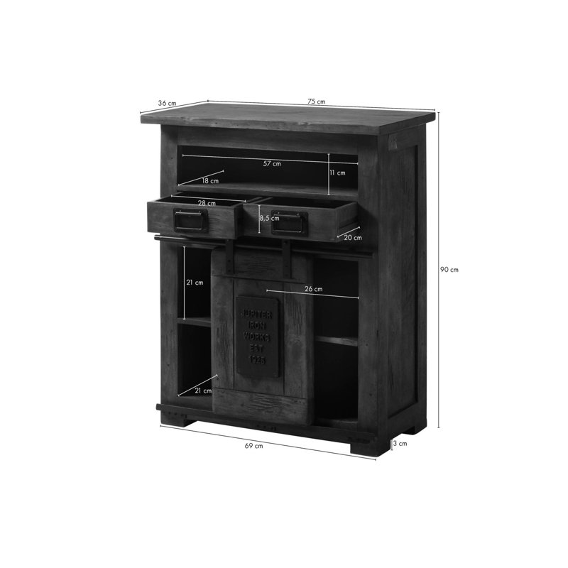 Railway Solid Wood 75cm W 2 - Drawer Chest of Drawers