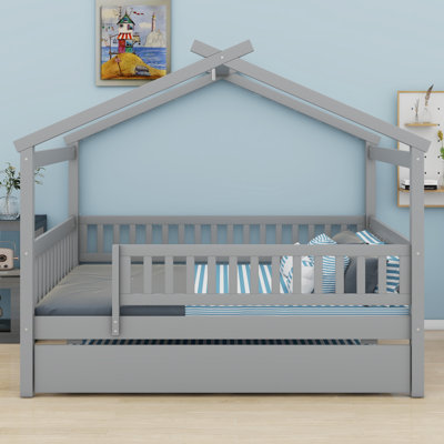 Wooden House Bed With Trundle