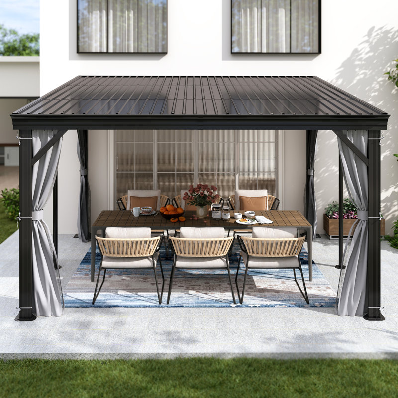 Lean to Hardtop Gazebo for Patio - Aluminum Frame Gazebos with Sloping Metal Roof for Patio, Garden, Lawn, Backyard Deck