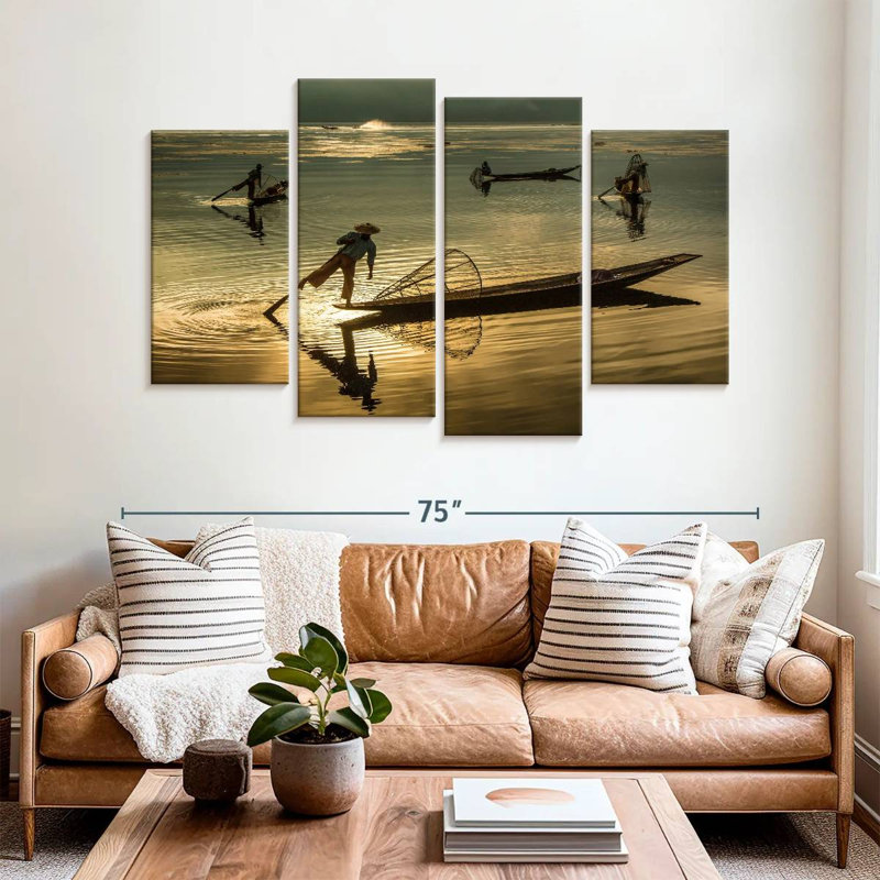 Pêcheurs du lac Senne Inle en Burma, H 42 po x l 68 po