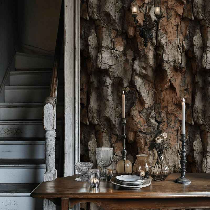 Papier peint texture écorce d'arbre réaliste - Revêtement mural grain de bois rustique