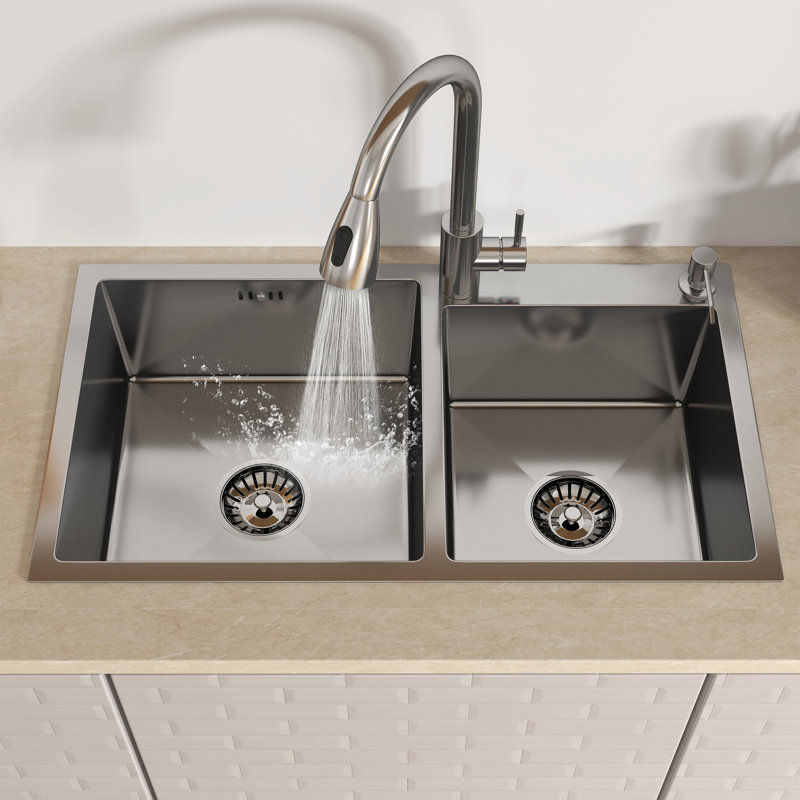 30" Drop In Double Bowl Kitchen Sink, 32"
