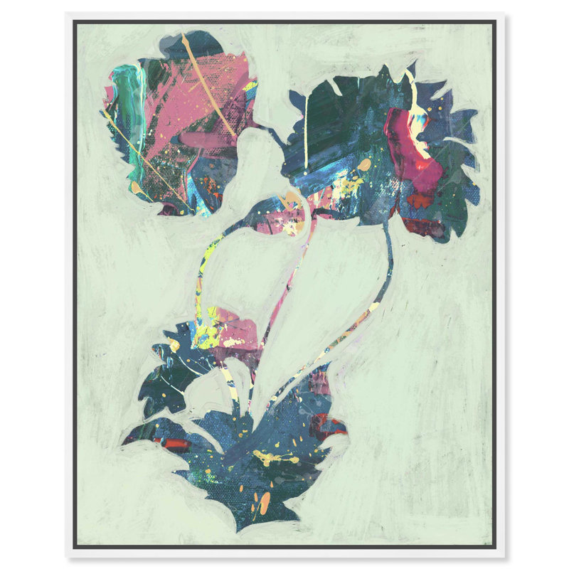 Impression abstraite sur toile à motif floral abstrait par Notoriart, H 16 po x l 20 po, Cadre argenté
