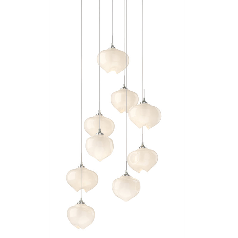 Ume 9 - Light Cluster Geometric Pendant, Sterling, 10" - 130", Frosted