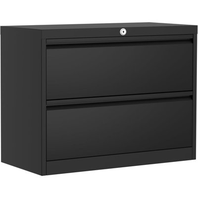2-Drawer Lateral File Cabinet with Lock, Heavy Duty Metal Filing Cabinet for Home Office, Black