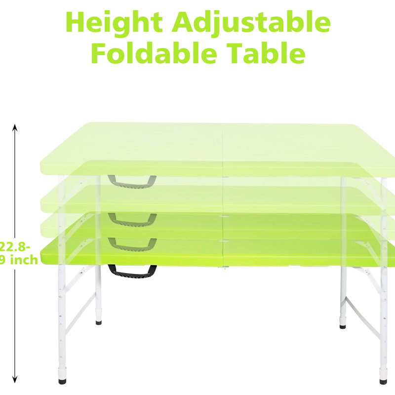 Table portative de 4 pi pour le camping et l'extérieur, capacité de poids maximale de 135 kg, pliable avec fermoir fixe, surface imperméable lisse, structure de base triangulaire stable, fabrication en acier