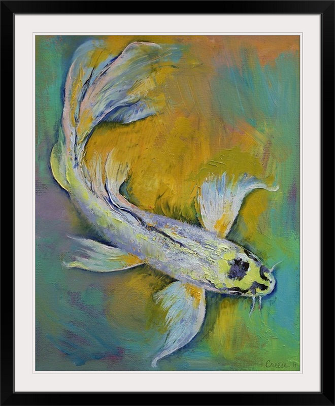 « kujaku papillon koi » par l’impression de peintures Michael Creese, H 23 po x l 20 po x P 1 po, Cadre noir