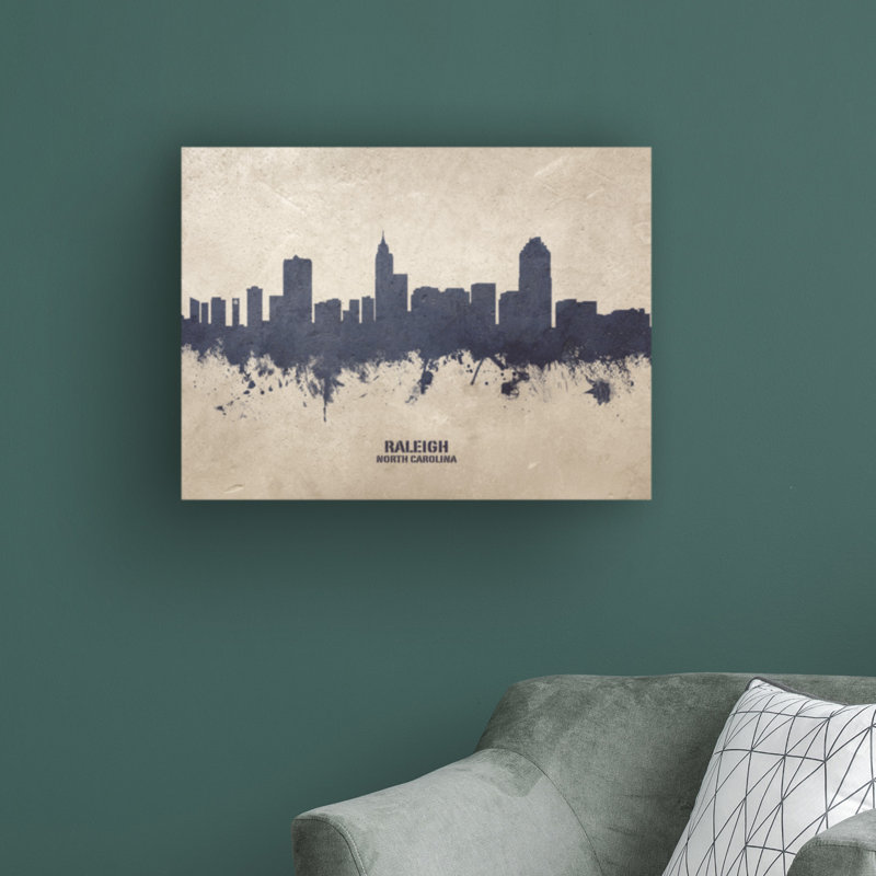 «Raleigh North Carolina Skyline Concrete» par Michael Tompsett, impression sur toile tendue, H 24 po x l 32 po x P 2 po