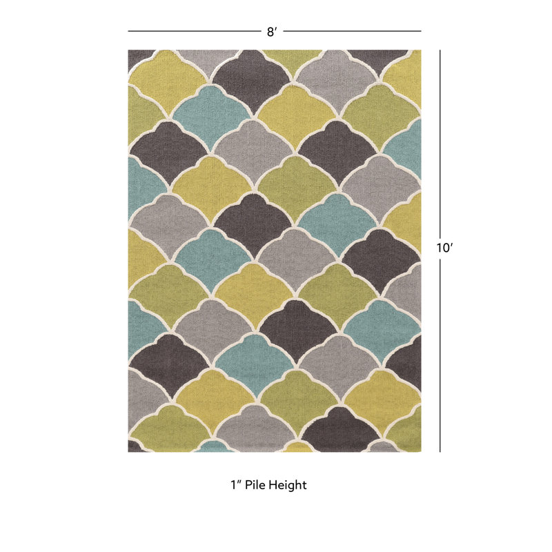 Tapis bleu / vert / brun touffeté à la main Marisela, Rectangle 8 pi x 10 pi