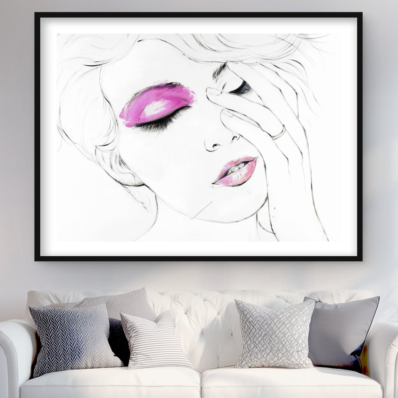 Maquillage rose - Imprimé mat romantique gris encadré | Décoration intérieure