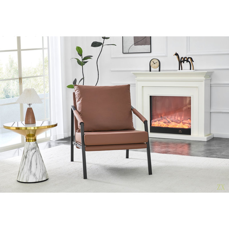 Fauteuil d'appoint moderne en similicuir, fauteuil rembourré simple avec structure en métal robuste, fauteuil de lecture industriel pour salon, chambre, bureau, salle d'attente