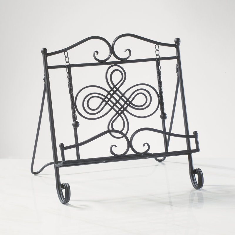 Swirl Design Metal Cookbook Stand, 13.5" H x 13" W x 10.25" D, Black