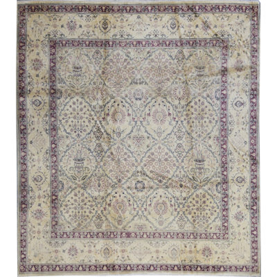 Tapis bleu et crème noué à la main de haute qualité