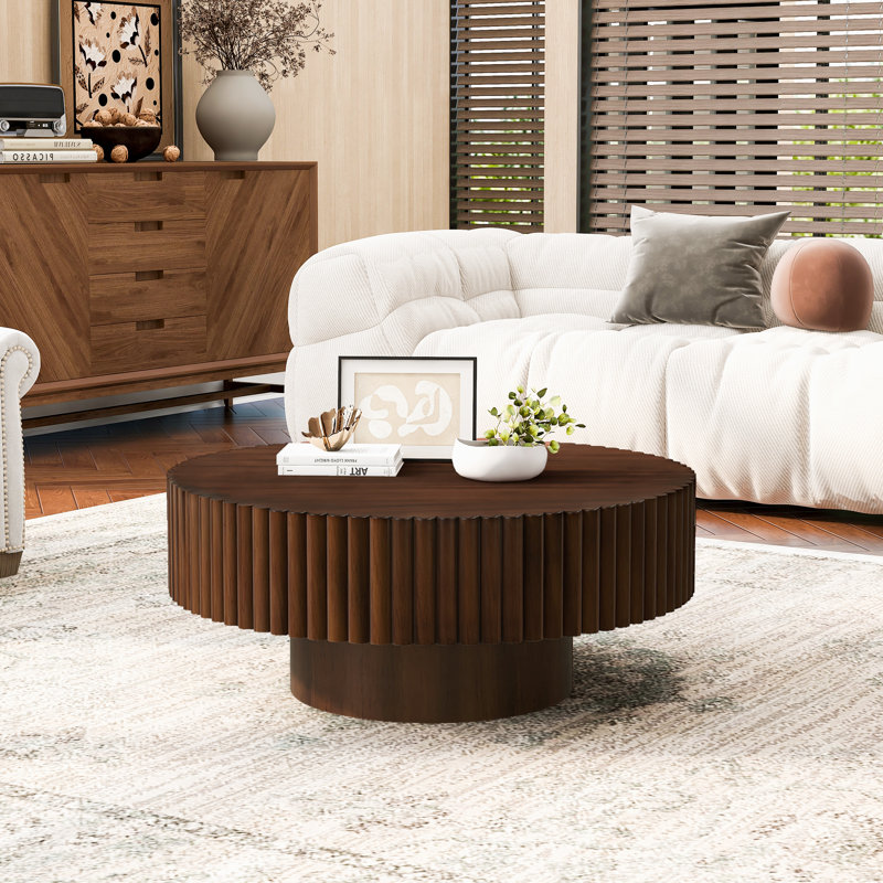 Table basse ronde en bois massif de 32 po Lorven, Bois brun